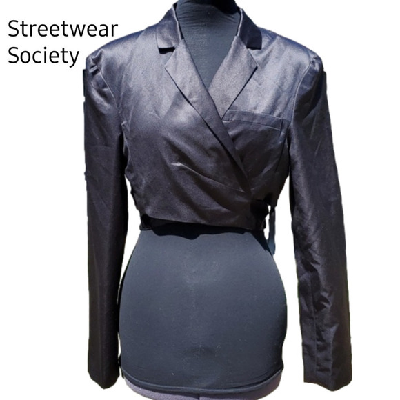 Streetwear Society Black Satin Wrap Shirt Medium - Picture 2 of 16